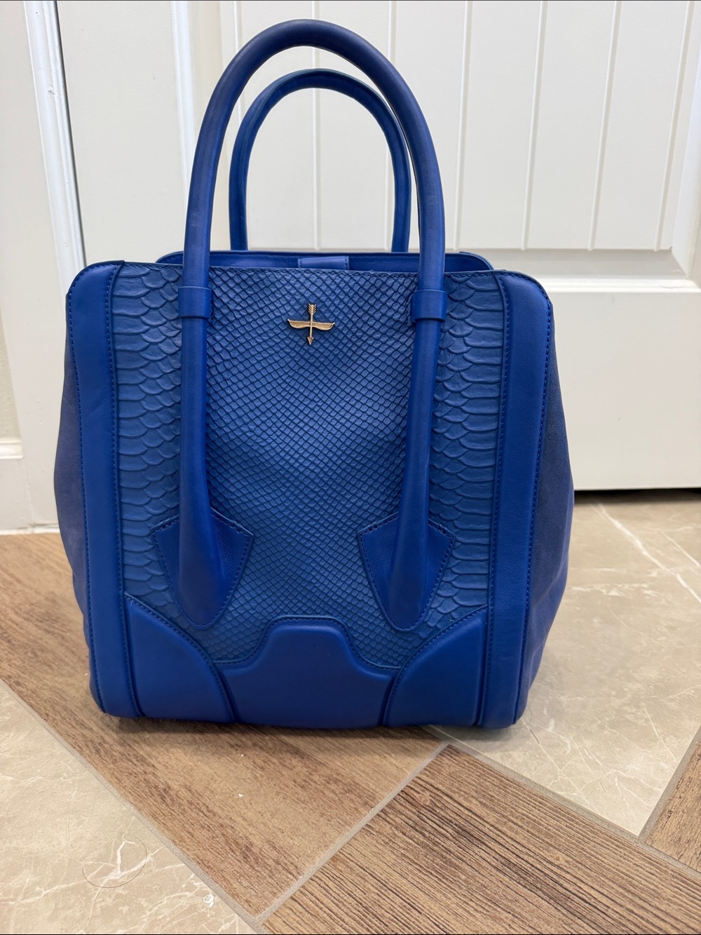 Pour La Victoire Butler Embossed Blue Tote